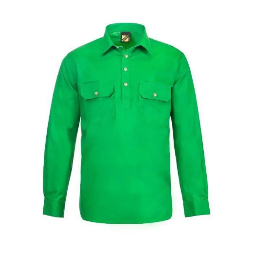 Picture of WorkCraft, Lightweight Long Sleeve Half Placket Cotton Drill Shirt W Contrast Buttons